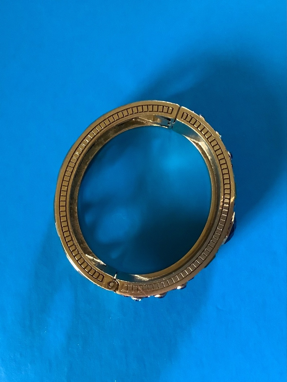 Heidi Daus Lavish Layers Art Deco Large Hinged Bangle Bracelet Blue Multi SZ M - Picture 10 of 12